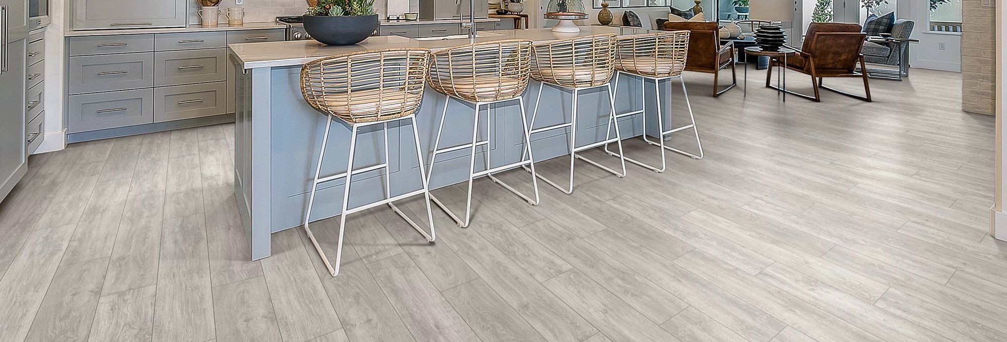 Chairs and island on laminate floor - Cut-Rite Carpets & Design Center in Scarsdale, NY