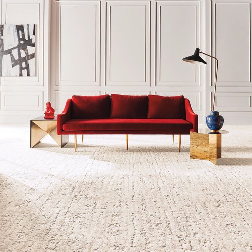 red couch on nylon carpet - Cut-Rite Carpets & Design Center in NY