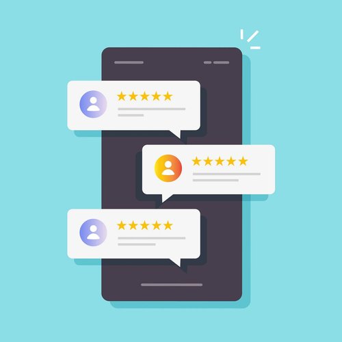 graphic of reviews from a phone - Cut-Rite Carpets & Design Center in NY